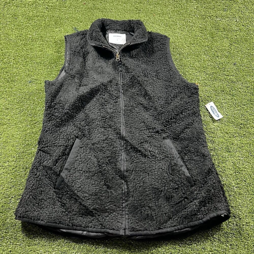 Old Navy Women's Black Sherpa Fleece Zip-Up Vest S